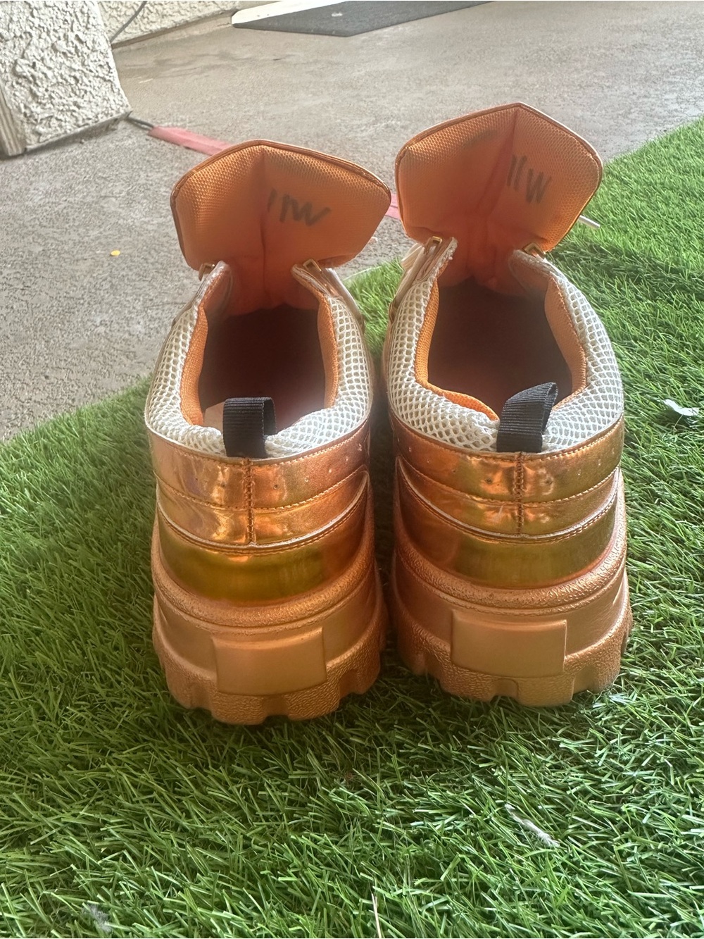 Cape Robbin Metallic Orange Platform Sneakers: Unisex **** - Picture 4 of 6
